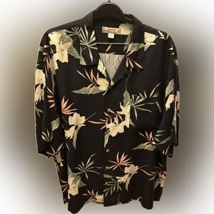 Tommy Bahama Black Floral Button Down Shirt 100% Silk